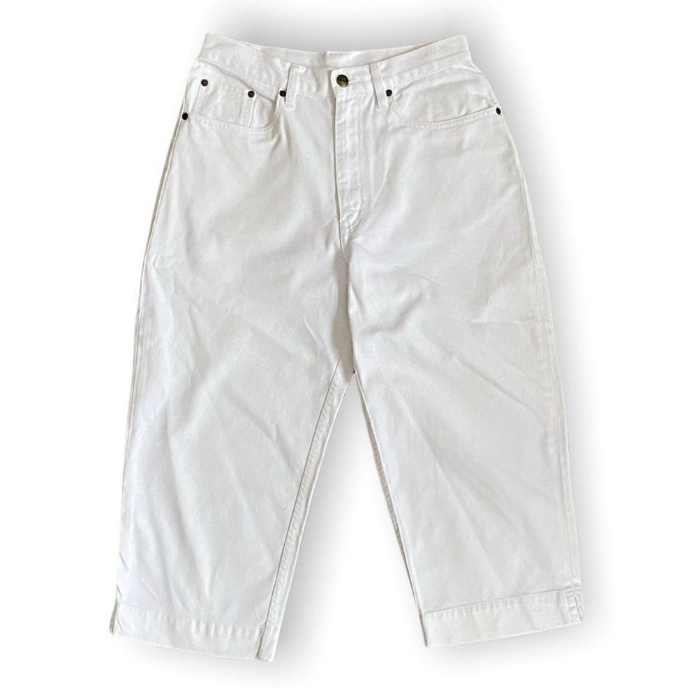 LL Bean Women’s High Waist Cotton Capri White Denim Pants